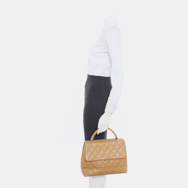 Chanel Vintage Top Handle Kelly Beige Flap Bag Caviar Leather 24k Gold Plated Hardware, 2000