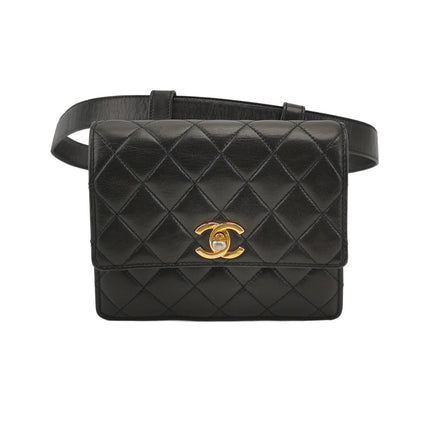 Chanel Vintage Belt Bag Mini Black Lambskin Leather Gold-tone Hardware-Luxbags