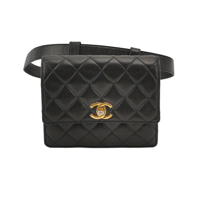 Chanel Vintage Belt Bag Mini Black Lambskin Leather Gold-tone Hardware-Luxbags