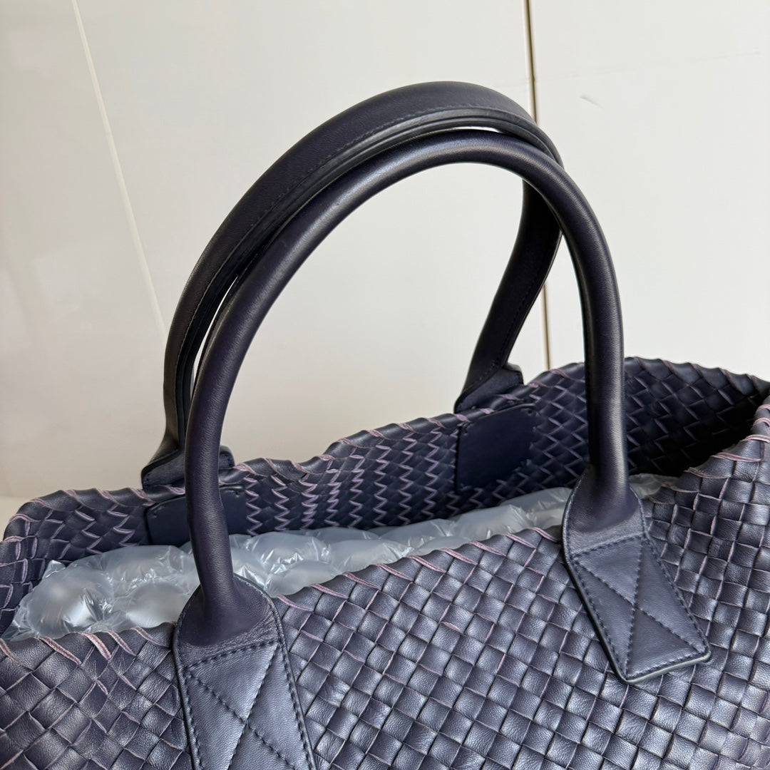 Bottega Veneta Cabat Small Intreccio Leather Tote Bag Navy