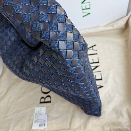 Bottega Veneta Hop Large Leather and Denim Intrecciato Navy Hobo Bag 55cm