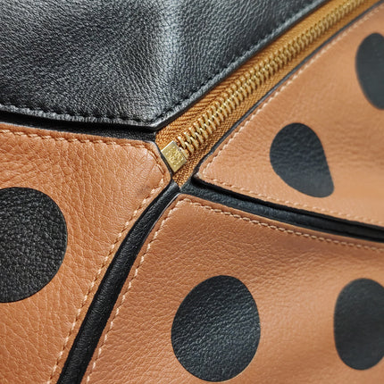 Loewe Puzzle Medium Polka Dots Brown Black Leather