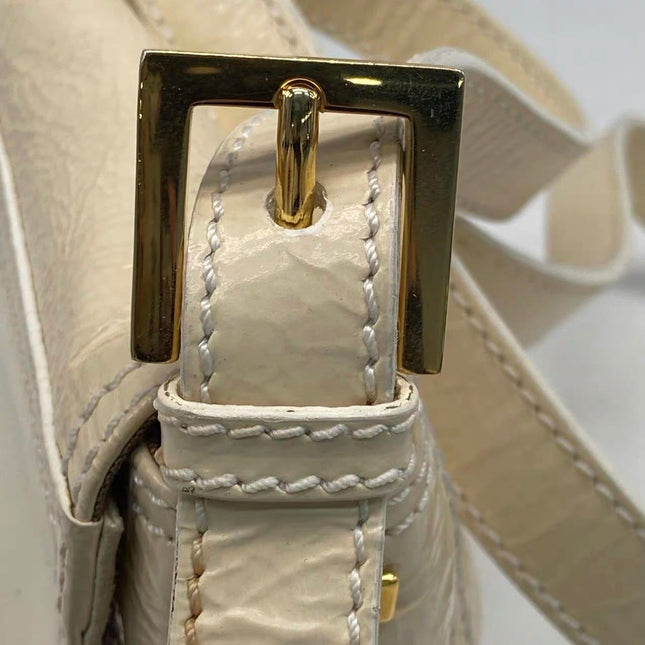 FENDI Baguette White Crinkled Patent Leather Shoulder Bag