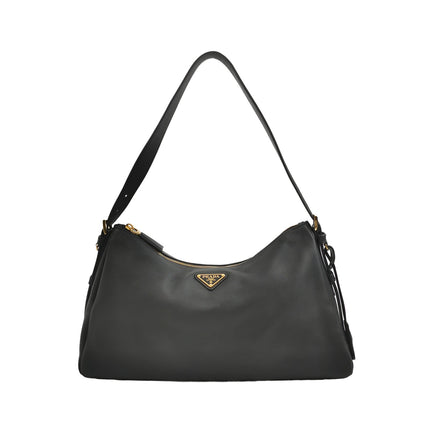 Prada Aimée Black Large Calfskin Leather Shoulder Bag-Luxbags