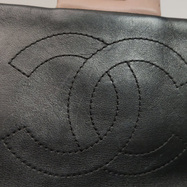 Chanel Classic Flap Bag Calfskin Leather 2014 Medium Nude Pink with Black Trim