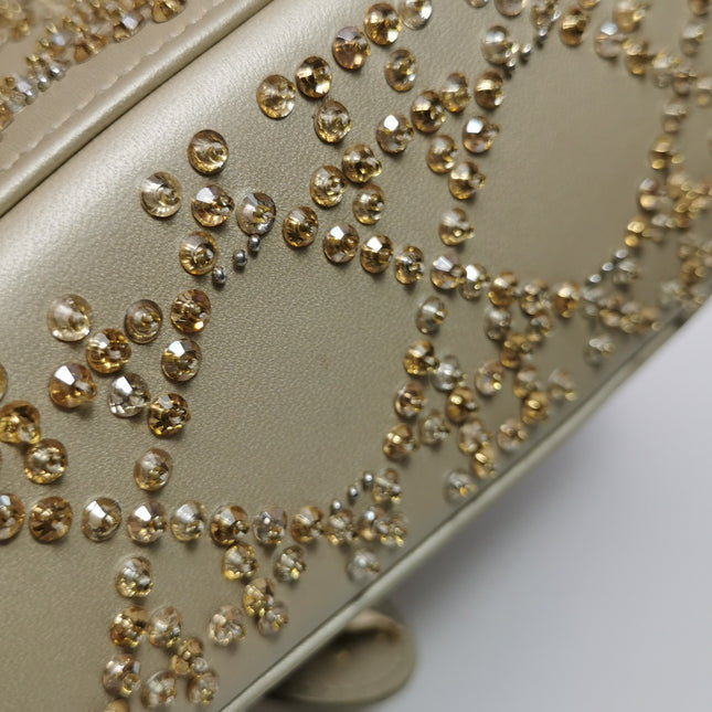 Lady Dior Mini Gold Calfskin Leather with Crystals Gold Hardware 2020