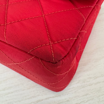 Chanel Classic Flap Medium Vintage Red Nylon Satin with 24k Gold Plated HW