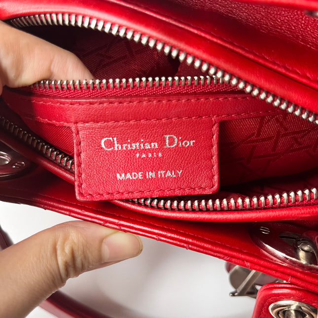 Sold Lady Dior Medium Bag Red Lambskin Cannage Leather Without Strap