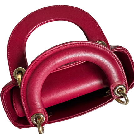 Lady Dior Mini Burgundy Lambskin Leather Gold HW Chain Strap