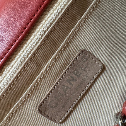 Chanel Classic Flap Single Flap Large Red Lambskin Leather Silver Hardware