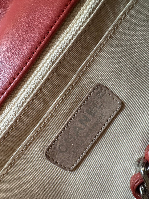 Chanel Classic Flap Single Flap Large Red Lambskin Leather Silver Hardware