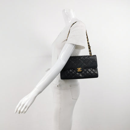 Chanel Classic Flap Vintage Medium Black Lambskin Leather 24k Gold Hardware 1986-1988