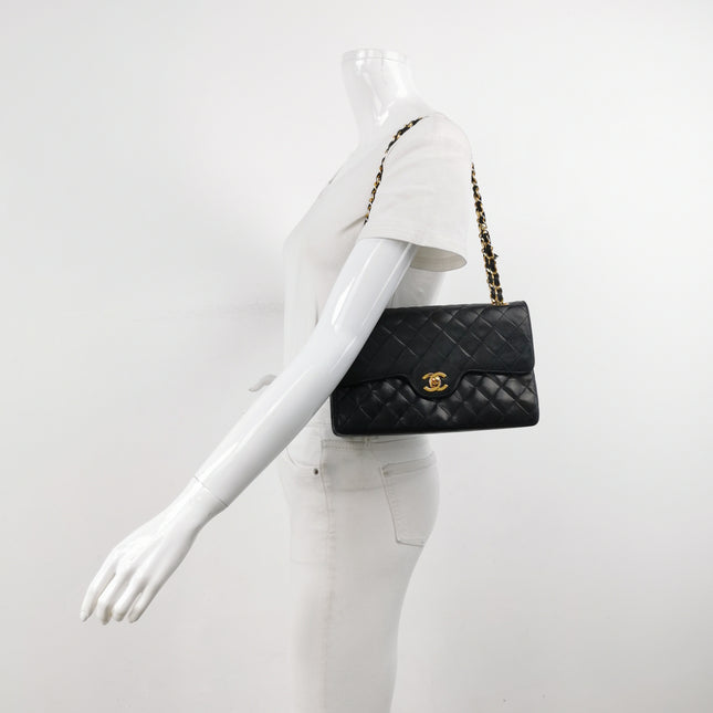 Chanel Classic Flap Vintage Medium Black Lambskin Leather 24k Gold Hardware 1986-1988