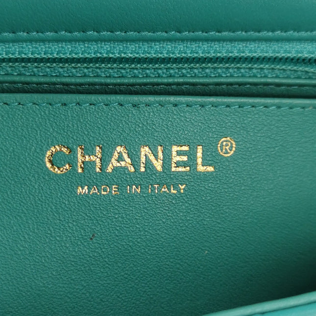 Chanel Classic Flap Mini 2018 Turquoise Blue Green Lambskin Leather Gold Hardware