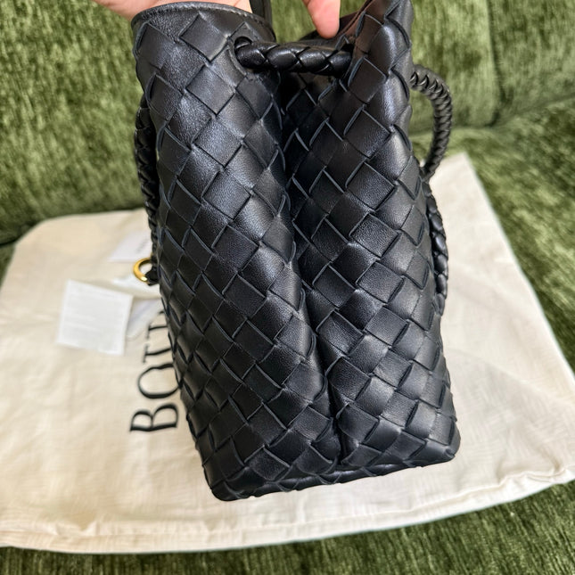 Bottega Veneta Andiamo Medium Black Intrecciato Leather Handbag