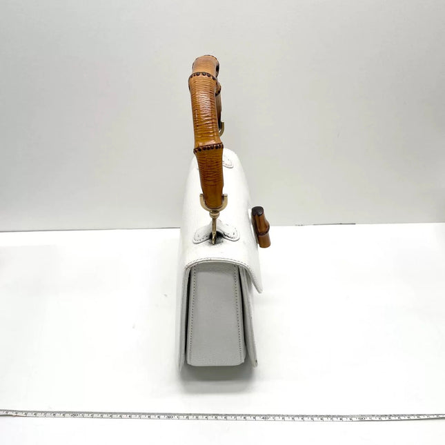 Gucci Bamboo 1947 Medium Vintage White Grained Leather With Strap