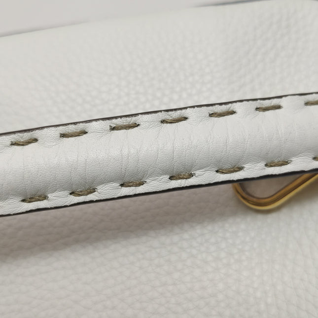 Fendi Baguette Selleria Medium White Calfskin Leather Crossbody Bag
