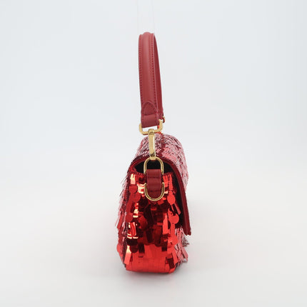Fendi Baguette Medium Red Glitter Sequins Shoulder Bag