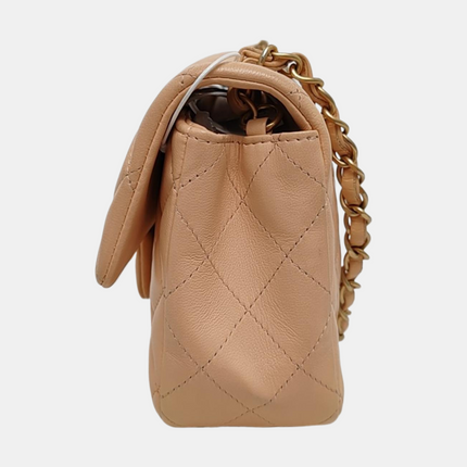 Chanel Classic Flap Mini Beige Almond Pink Lambskin Gold Hardware