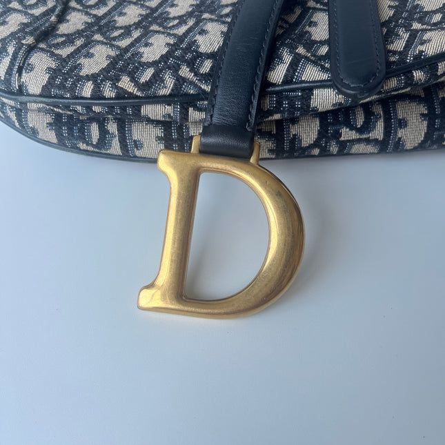 Dior Saddle Medium Navy Oblique Monogram Canvas Shoulder Bag