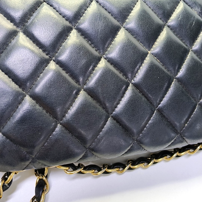 Chanel Classic Flap Jumbo Vintage Black Lambskin Leather Single Flap 24k Gold Hardware, 2008-2009