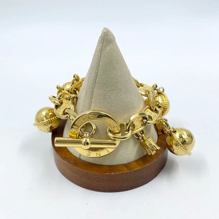 Celine 1990s Gold-tone Triomphe Planet Link Charm Bracelet