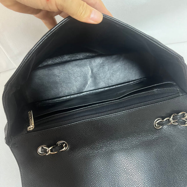 Chanel Classic Flap Jumbo 2009 Black Caviar Leather Single Flap Silver Hardware