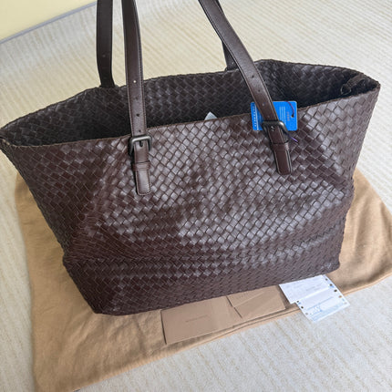 Bottega Veneta Cesta Shopper Tote Intrecciato Dark Brown Leather Large 50cm