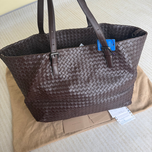 Bottega Veneta Cesta Shopper Tote Intrecciato Dark Brown Leather Large 50cm