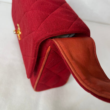 Chanel Mini Top Handle Bag Red Fabric Gold Hardware