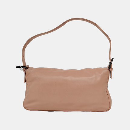 FENDI Baguette Vintage Pink Lambskin Leather Shoulder Bag Silver Hardware