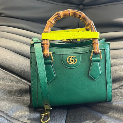 Gucci Diana Mini Green Leather Bag Bamboo Handle with Strap