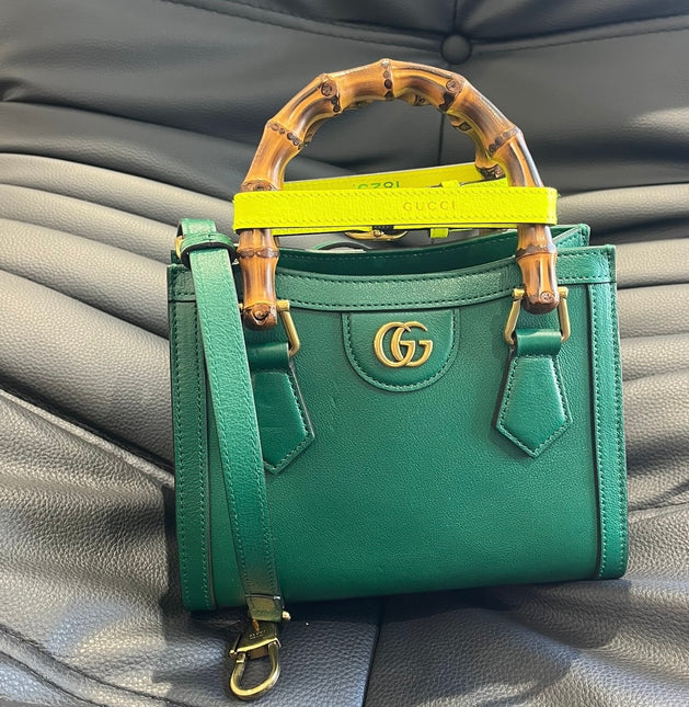 Gucci Diana Mini Green Leather Bag Bamboo Handle with Strap