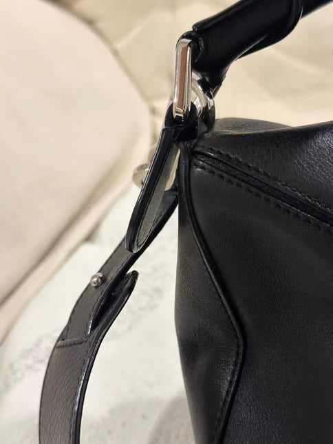 Loewe Puzzle Small Black Smooth Leather White Logo With Metal Feet 2016