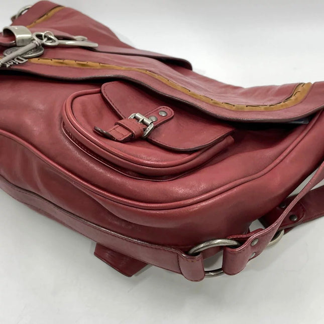 Dior Vintage Gaucho XL Red Leather Crossbody Bag 42cm