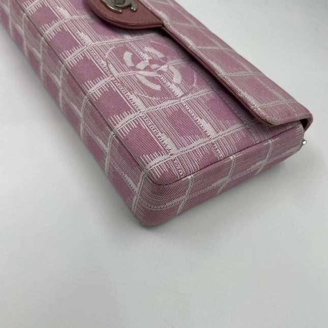 Chanel East West Chocolate Bar Travel Line Pink Fabric Shoulder Bag