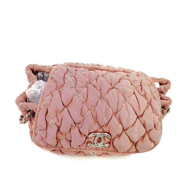 Chanel Nylon Bubble Striped Quilt Accordion Flap Bag Pink