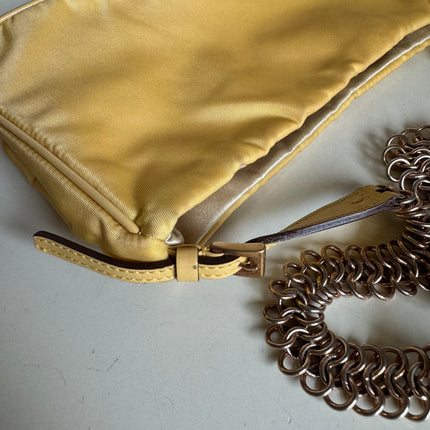 Prada Chain Shoulder Bag Nylon Yellow with Gold-tone Chain