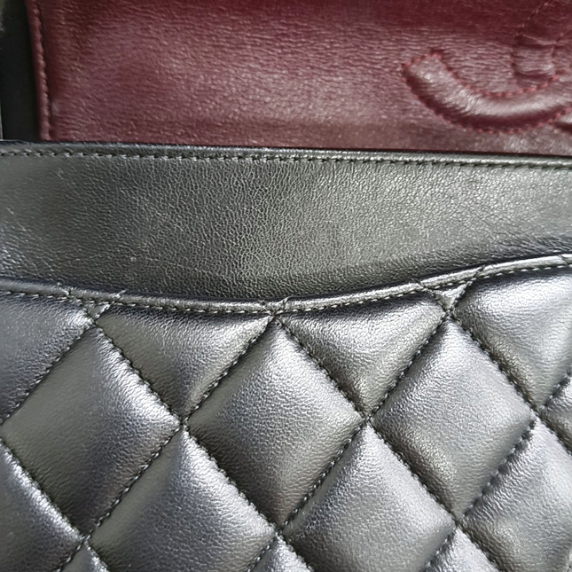 Chanel Timeless Classic Flap Medium Black Lambskin Leather Silver Hardware