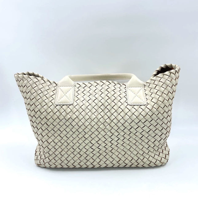 Sold Bottega Veneta Cabat Tote Small/Medium Intreccio Cream White Leather and Suede Lining 32cm