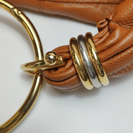 CHLOÉ Bracelet Hobo Embellished Brown Glossed Textured-leather Shoulder Bag