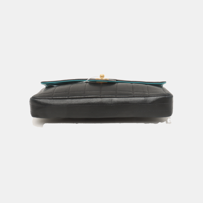 Chanel East West Chocolate Bar Black Leather Blue Interior