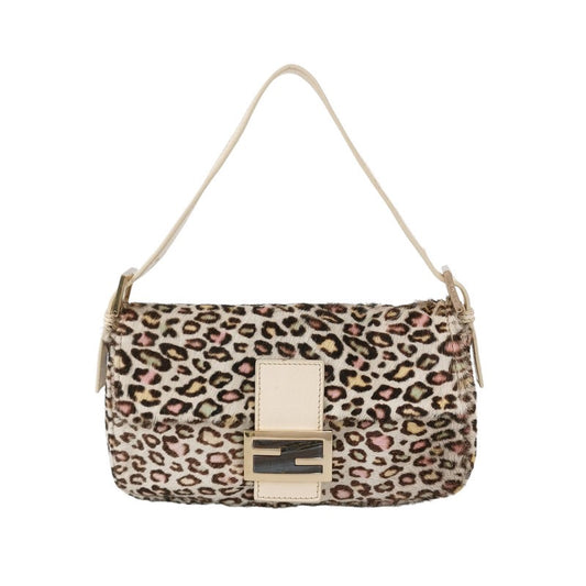 Fendi Baguette Pony-hair Calfskin Leather in leopard print white and Pink-Luxbags