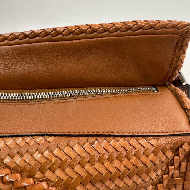 Loewe Puzzle Small Leather Woven Caramel Tan Crossbody Bag