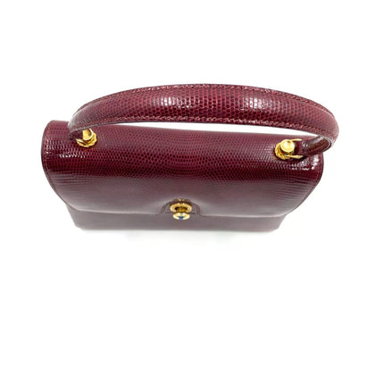 Gucci Vintage Bag Burgundy Lizard Leather Blue Lapis Lazuli Stone Gold-tone Hardware