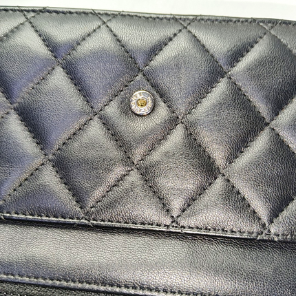 Chanel Wallet on Chain Classic Flap Black Lambskin Leather Silver Hardware