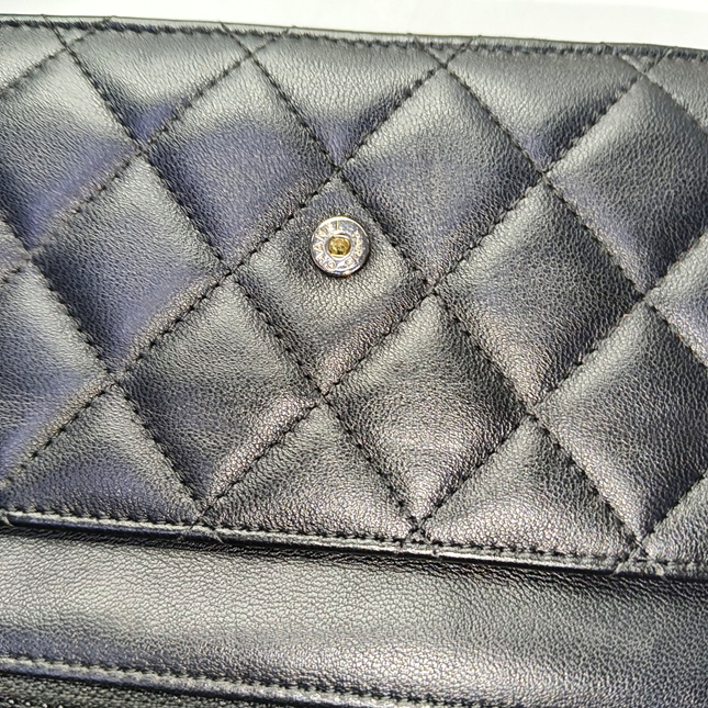 Chanel Wallet on Chain Classic Flap Black Lambskin Leather Silver Hardware