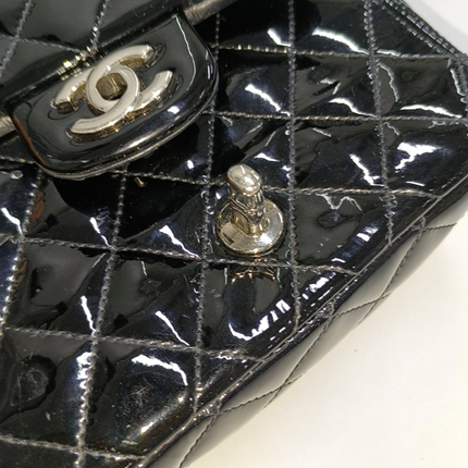 Sold Chanel Classic Flap Mini Square Black Patent Lambskin Crossbody Bag, 2012-2013