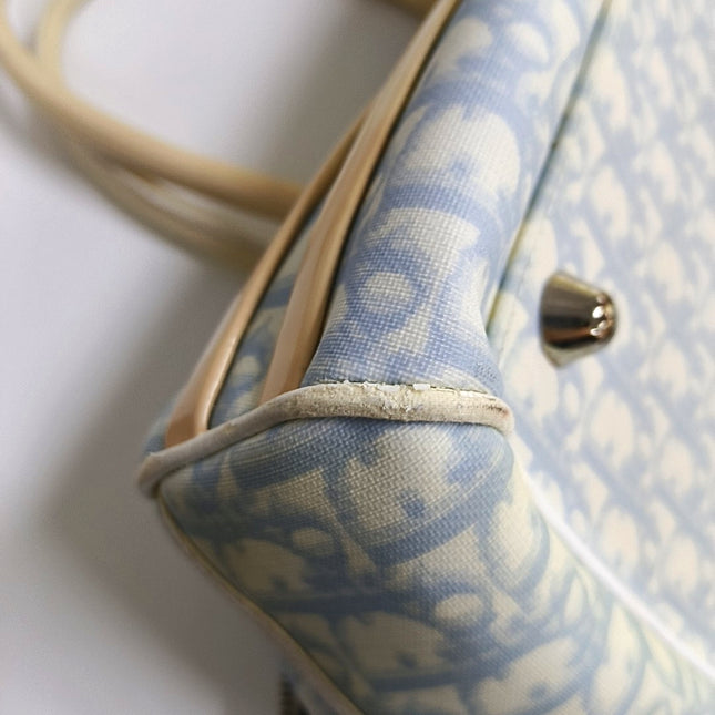 Dior No. 1 Rasta Trotter Bowling Bag Blue Oblique Canvas White Patent Leather