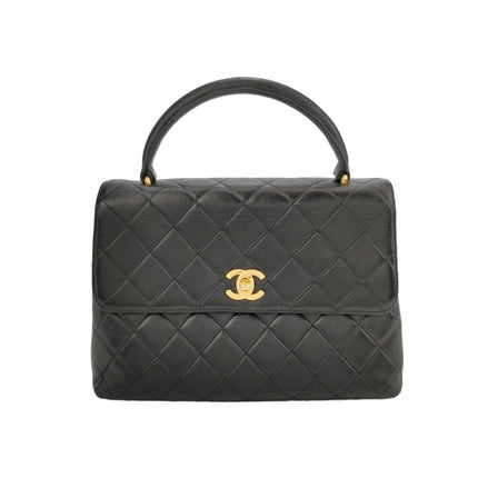 Chanel Vintage Top Handle Kelly Coco Handle Black Flap Bag lambskin leather 24k Gold Hardware
